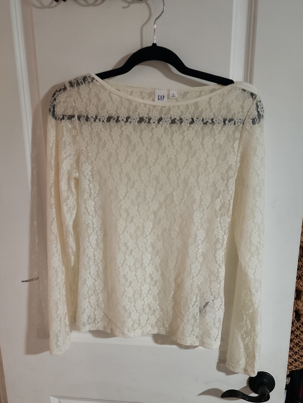 GAP Cream Lace Long Sleeve Sheer Floral Top